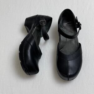 Dansko Black Leather Mary Jane Clog with Ankle Strap